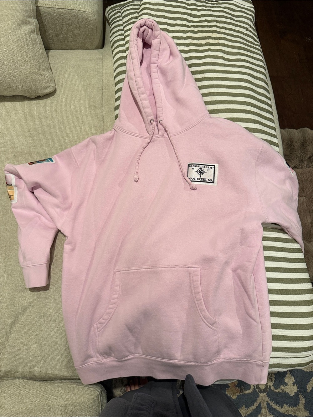 Cutest Light Pink Pullover Hoodie with Subtle Patch Detail